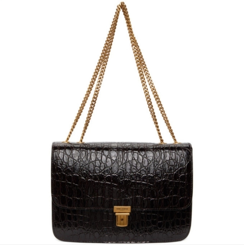 Auth 💕Saint Laurent Brown Croc Tuc Chain Bag💕